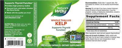 Kelp Whole Thallus 600 mg label
