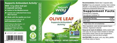 Olive Leaf 1,500 mg label