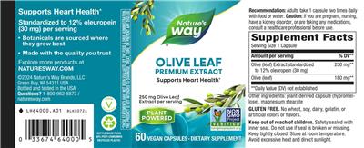 Olive Leaf 250 mg label