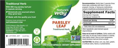 Parsley Leaf 900 mg label