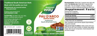 Pau d'Arco Inner Bark 2,180 mg label