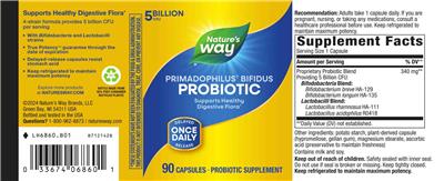 Primadophilus Bifidus Once Daily label