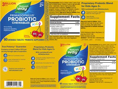 Primadophilus Kids Probiotic Chewables Cherry Flavored label