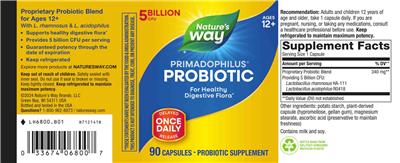 Primadophilus Probiotic label