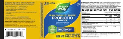 Primadophilus Reuteri Probiotic Powder label