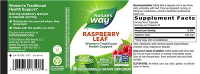 Raspberry Leaf 640 mg label