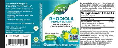 Rhodiola 250 mg label