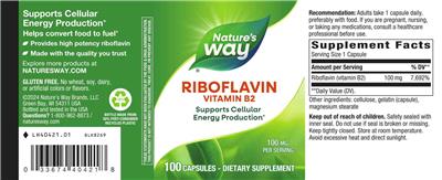 Riboflavin Vitamin B2 100 mg label