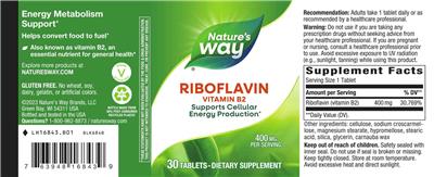 Riboflavin Vitamin B2 400 mg label