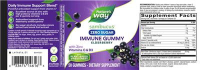 Sambucus Immune Gummy Elderberry Zero Sugar label