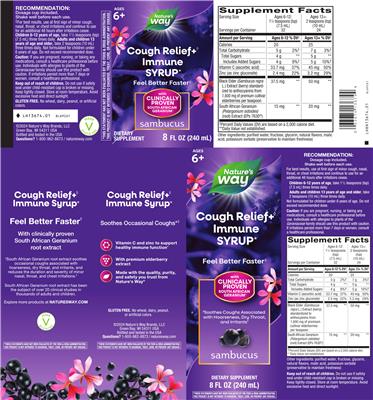 Sambucus Cough Relief+ Immune Syrup label