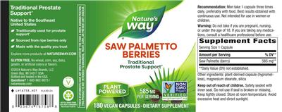 Saw Palmetto Berries 585 mg label