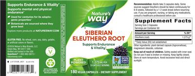 Siberian Eleuthero Root 1,275 mg label