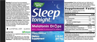 Sleep tonight Melatonin Drops Cherry Flavored label