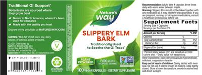 Slippery Elm Bark 1,600 mg label