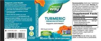 Turmeric Premium Extract 500 mg label