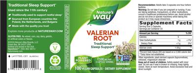 Valerian Root 1,590 mg label