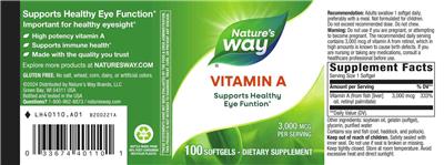 Vitamin A 3,000 mcg label