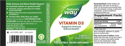 Vitamin D3 2,000 IU (50 mcg) label