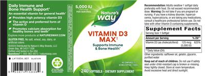 Vitamin D3 Max 5,000 IU label