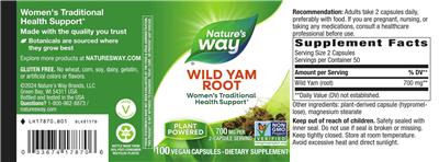 Wild Yam Root 700 mg label