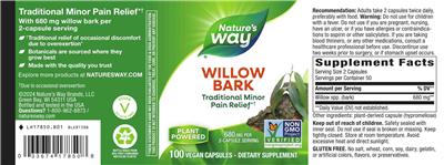 Willow Bark 680 mg label