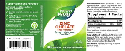 Zinc Chelate 30 mg label