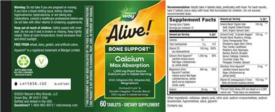 Alive! Calcium 1,200 mg label