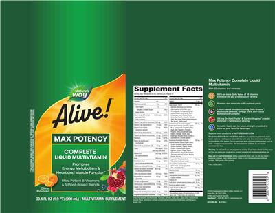 Alive! Complete Liquid Multivitamin Max Potency Citrus Flavored label