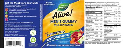 Alive! Men's Gummy Multivitamin Fruit Flavored label