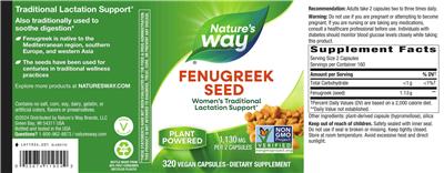 Fenugreek Seed 1,130 mg label