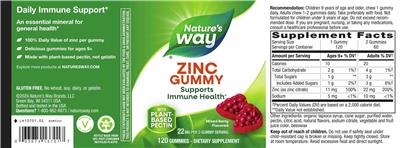 Zinc Gummy 22 mg Mixed Berry Flavored label