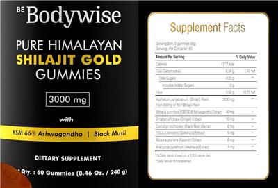 Pure Himalayan Shilajit Gold Gummies 3000 mg label