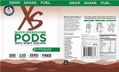 100% Whey Isolate Quick Dissolving Pods Chocolate label
