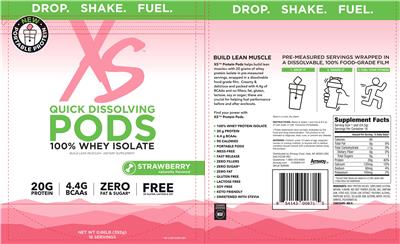 100% Whey Isolate Quick Dissolving Pods Strawberry label