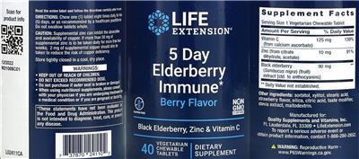 5 Day Elderberry Immune Berry Flavor label