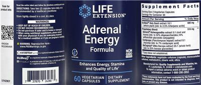Adrenal Energy Formula label