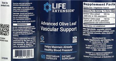 Advanced Olive Leaf Vascular Support label