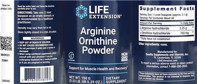 Arginine Ornithine Powder label