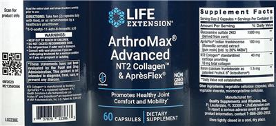 ArthroMax Advanced NT2 Collagen & ApresFlex label