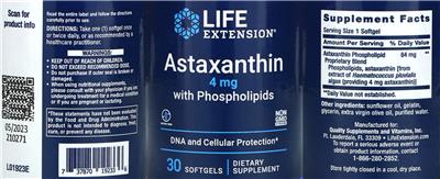 Astaxanthin 4 mg with Phospholipids label