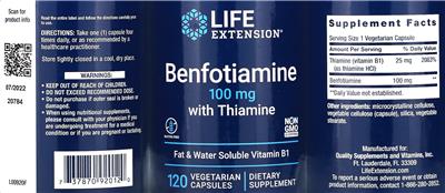 Benfotiamine 100 mg with Thiamine label