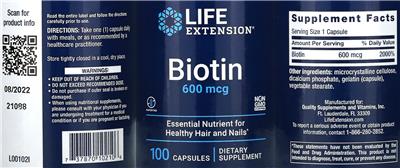 Biotin 600 mcg label