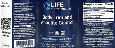 Body Trim and Appetite Control label