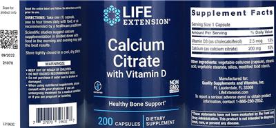 Calcium Citrate with Vitamin D label
