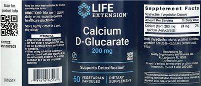 Calcium D-Glucarate 200 mg label