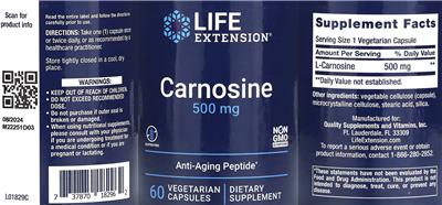 Carnosine 500 mg label