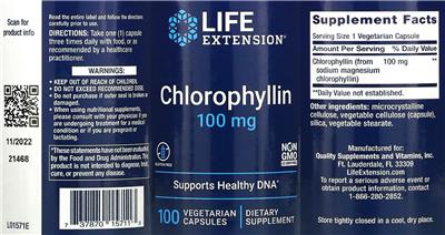 Chlorophyllin 100 mg label