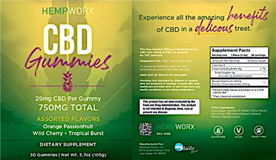 CBD Gummies Assorted Flavors 750 mg label