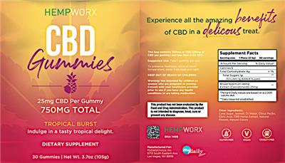 CBD Gummies 750 mg Tropical Burst label